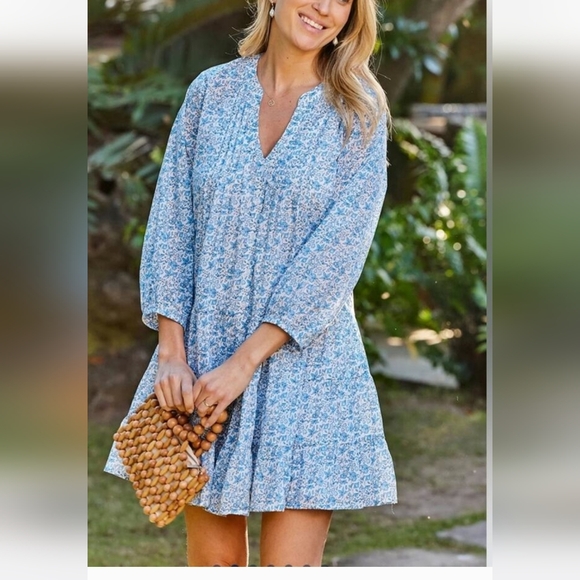 LAKE Dresses & Skirts - Lake Eloise Tiered Dress in Delft Blue Garden Floral Size Small